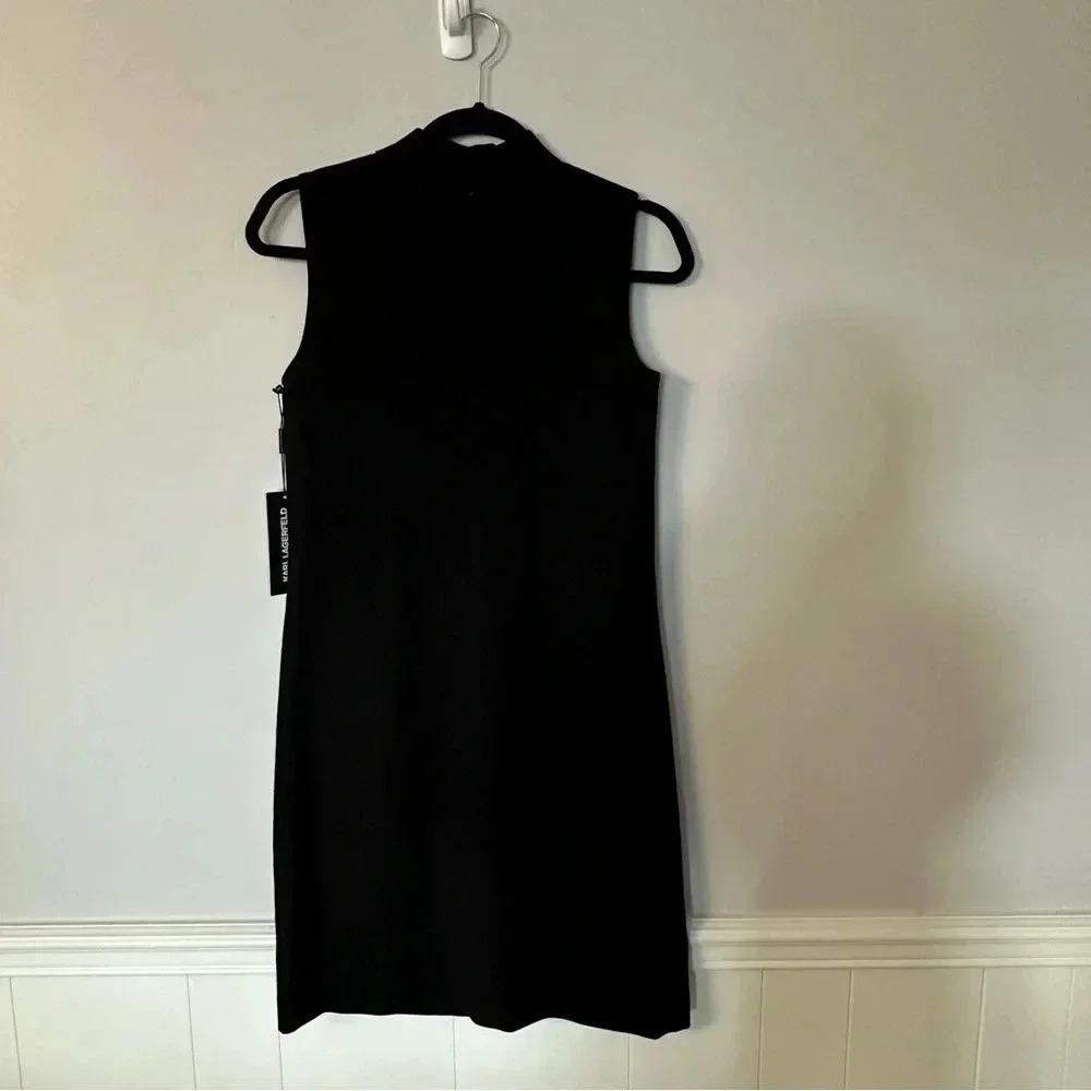 Karl Lagerfeld Sleeveless Black Mock V-Neck Zip Up Dress with Side Slit Sz 2 NWT - Picture 11 of 11